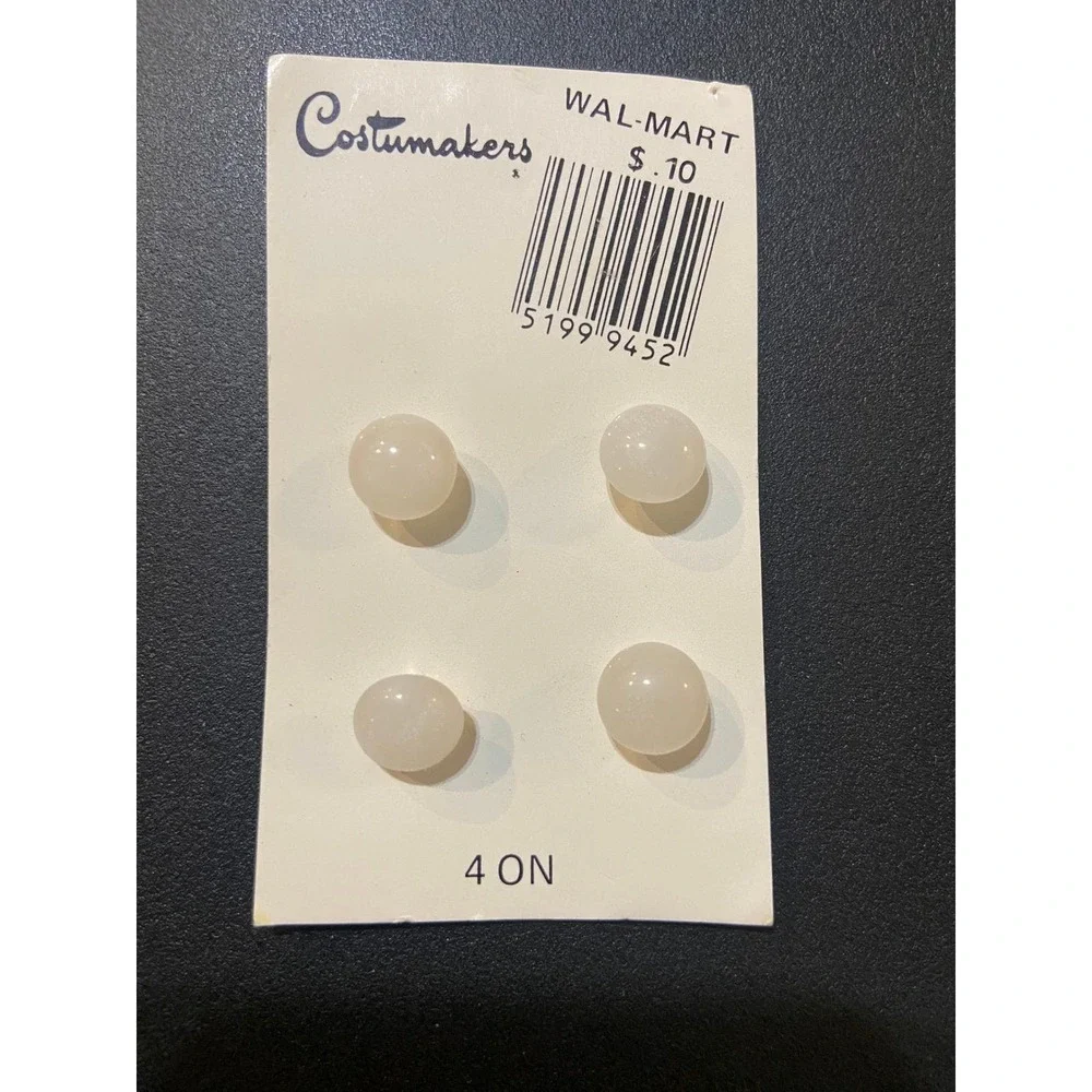 Vintage Costumakers WalMart 4 ON White Pearlized Buttons Sewing Crafting On Card
